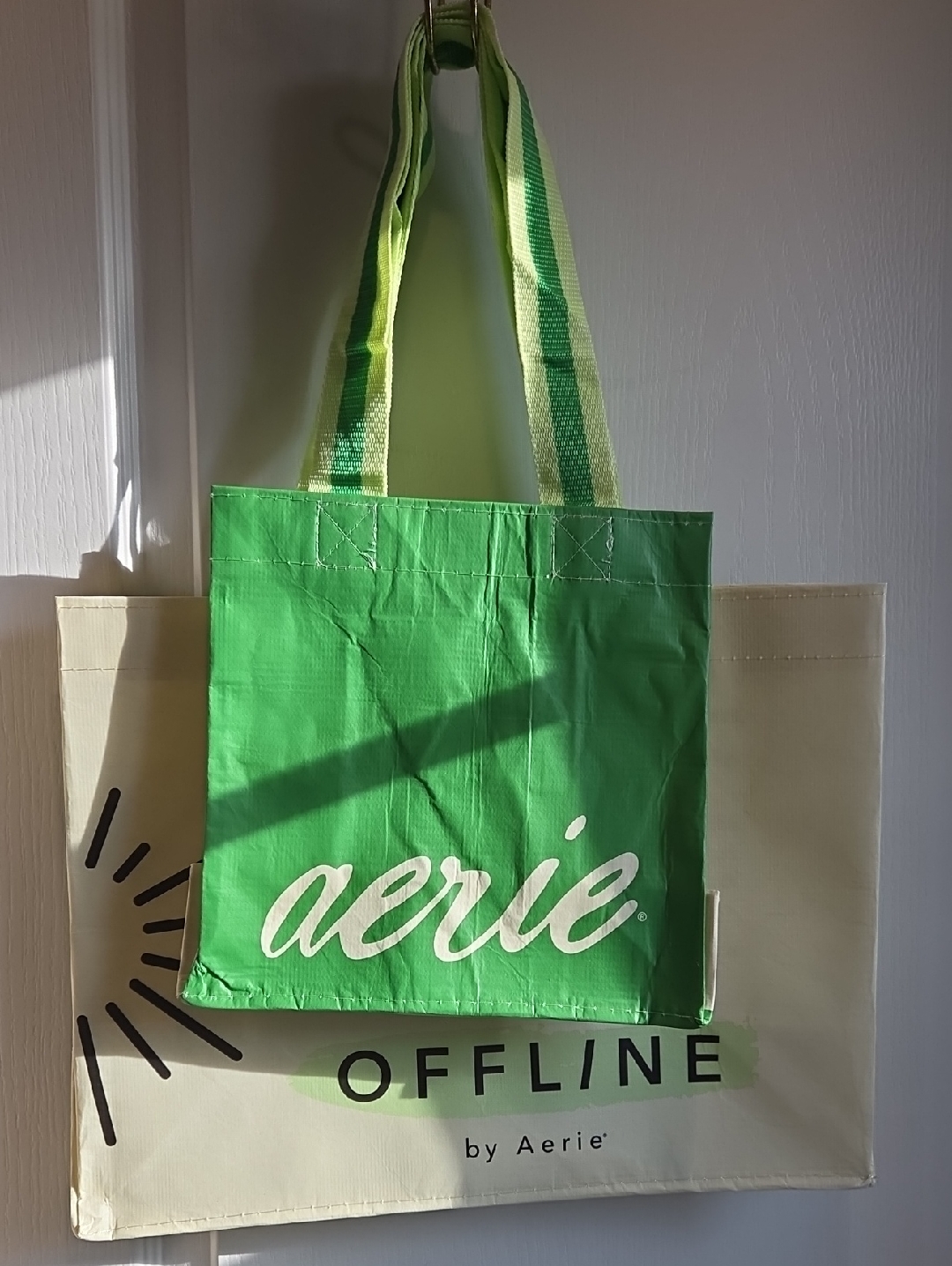 Aerie Bright Green Logo Tote With Cream Accent